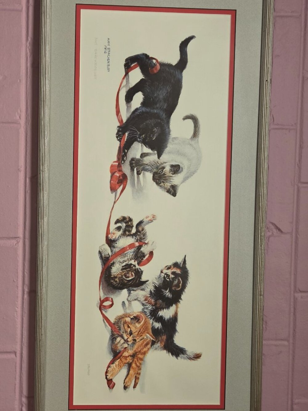 Amy Brackenbury 1989 Vintage "Bureaucats" 372/950 Cat Art Print, Signed &Framed